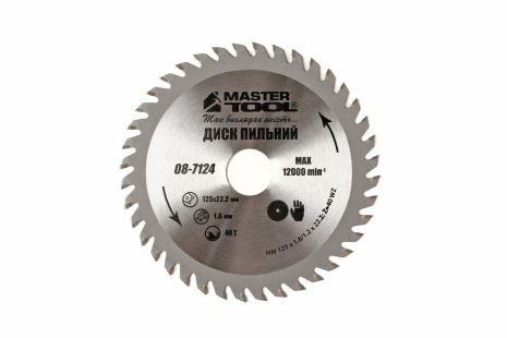Пиляльний диск по дереву з твердосплавними зубами 125х22.2х40T MASTERTOOL 08-7124