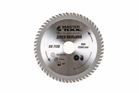 Диск пильный для дерева с твердосплавными напайками 125×22.2×60T MASTERTOOL 08-7126