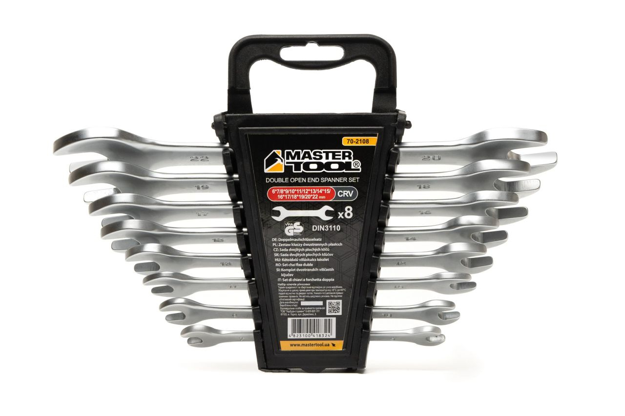 Ключі ріжкові SATIN FINISH набір 8 шт (6–20/22 мм) CrV DIN 3110 MASTERTOOL 70-2108 Ключі ріжкові SATIN FINISH набір 8 шт (6–20/22 мм) CrV DIN 3110 MASTERTOOL 70-2108