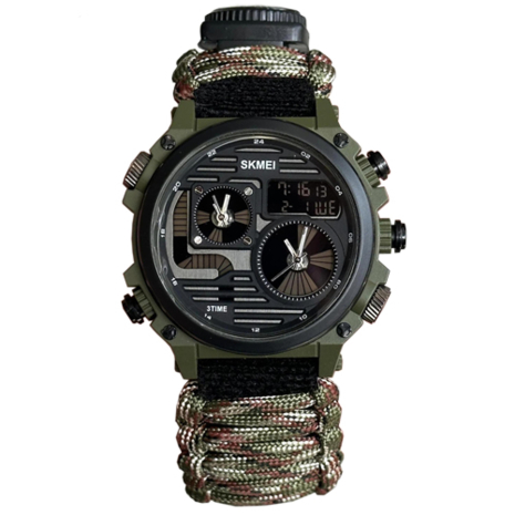Годинник наручний 2202CMGN SKMEI PARACORD, GREEN CAMO, Compass, термометр, свисток, кресало