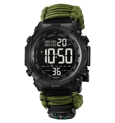Годинник наручний 1845AG SKMEI PARACORD, ARMY GREEN, Compass, термометр, свисток, кресало