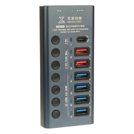 Зарядная станция Mega-Idea K367H (2 USB 2.4A, 1 Type-C PD, мультиадаптер хаб 4 USB 3.0)