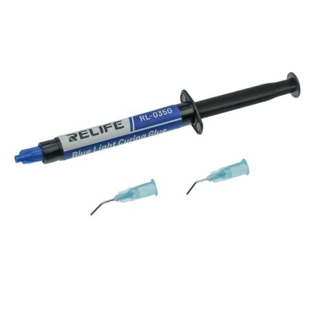 Клей UV Relife RL-035G Blue light glue, для фиксации линз и компонентов камеры, в шприце, 3 ml