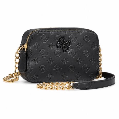 Женская сумка Guess кросс-боди черная с золотой фурнитурой и теснением Женская сумка Guess кросс-боди черная с золотой фурнитурой и теснением