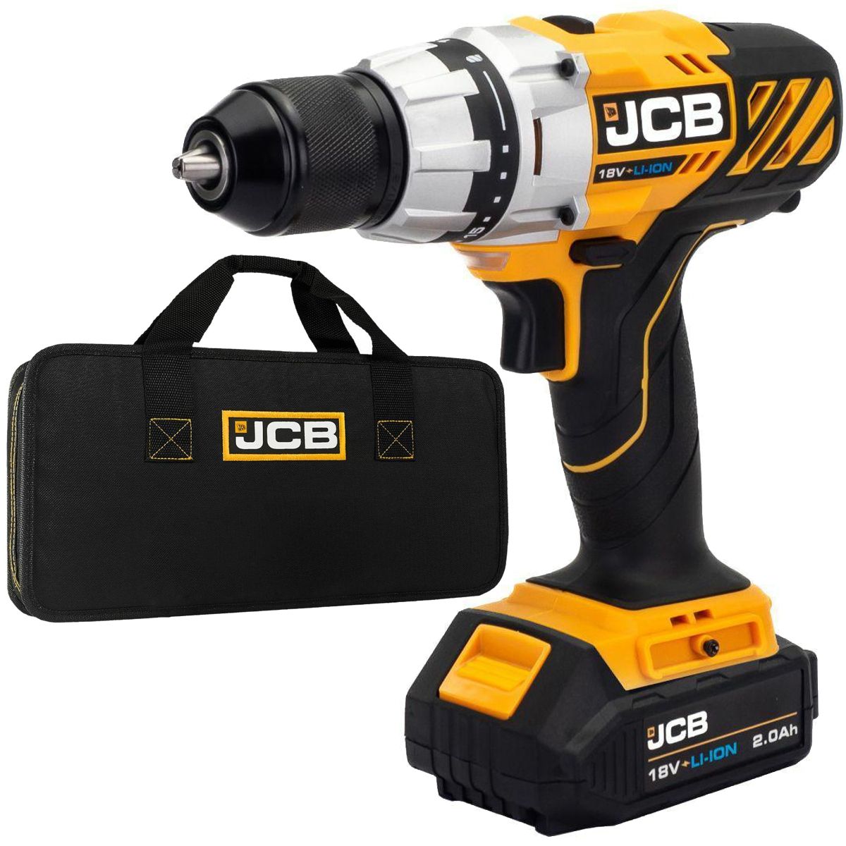 Дрель-шуруповерт аккумуляторная (JCB-18DD-B-E) 18V, max 45Nm в комплекте с зарядным устройством (JCB-18VFC-E) 2.4A и батареей аккум(JCB-20LI-E) 2.0AH JCB-18DD-2X-E Дрель-шуруповерт аккумуляторная (JCB-18DD-B-E) 18V, max 45Nm в комплекте с зарядным устройством (JCB-18VFC-E) 2.4A и батареей аккум(JCB-20LI-E) 2.0AH JCB-18DD-2X-E