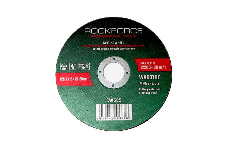 Круг отрезной по металлу 115x3.2x22.23мм ROCKFORCE RF-CW104 Круг отрезной по металлу 115x3.2x22.23мм ROCKFORCE RF-CW104