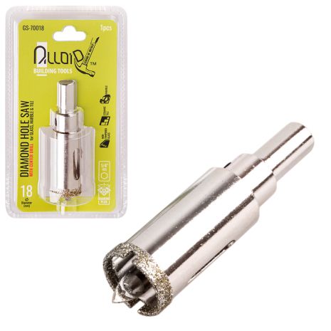 Alloid. Сверло корончатое алмазное по стеклу и керамике 18мм с центровочным сверлом (GS-70018)