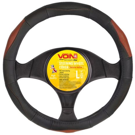 Чехол руля VLOD-L285 BK/BR L черн-кор/БО/перф/кожа (VLOD-L285 BK/BR L)