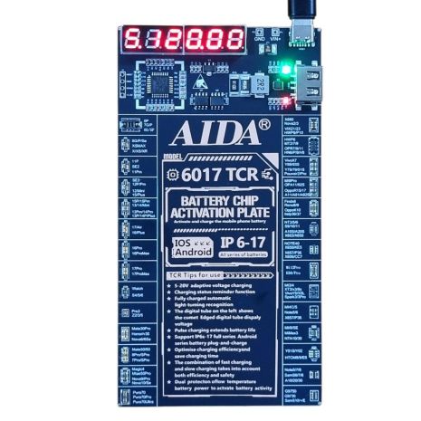 Плата активации и зарядки аккумуляторов Aida 6017 TCR с цифровой индикацией (6 -17 Pro Max, Android, кабель Type-C/ USB A) Плата активации и зарядки аккумуляторов Aida 6017 TCR с цифровой индикацией (6 -17 Pro Max, Android, кабель Type-C/ USB A)