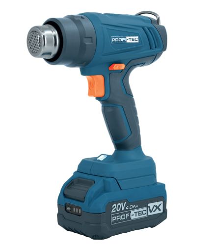 Аккумуляторный фен PROFI-TEC PHG550 (20 В, 50-550 ºС, 100 - 200 л/мин, шаг регулировки 10 ºС) 1×PT2040VX (4.0 Ач), ЗУ BC20V, Коробка