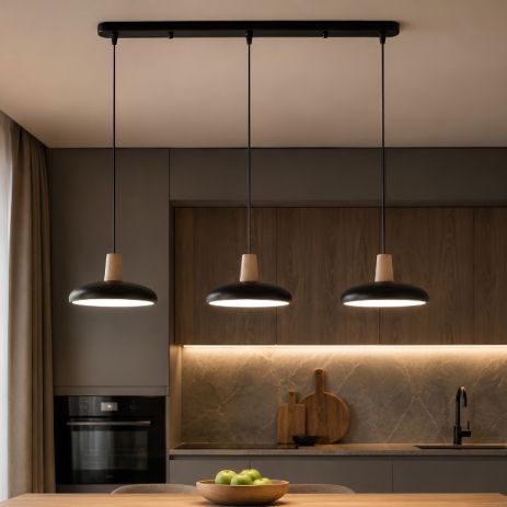 Подвесная LED люстра VALESO XI3342-3 черный + дерево, 3000K, 4200K, 6000K