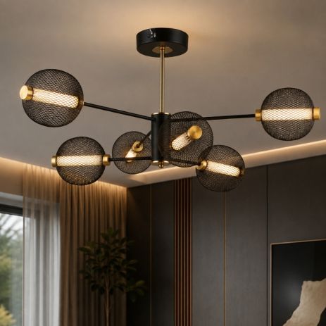Люстра потолочная светодиодная VALESO с 6 плафонами LED, черный с золотом, металл, 3000K+6500K, YH1464/6