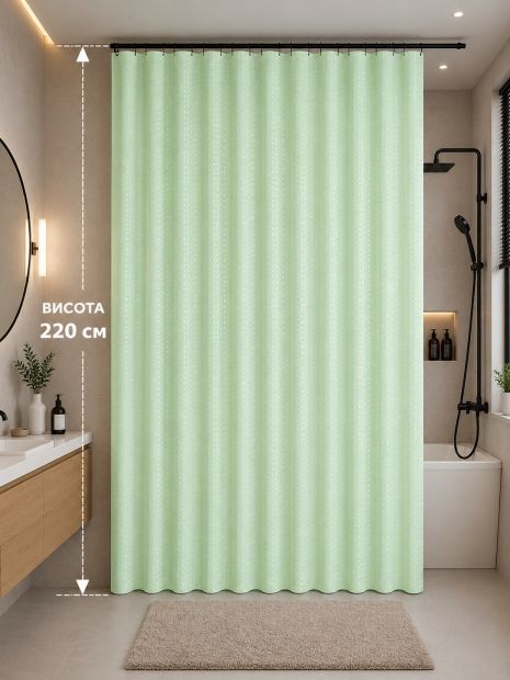 Закрытая ванная комната длинный 180x220 см (высота 2,2 м) монохромный светло-зеленый