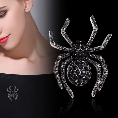Брошь паук Spider шпилька в виде черного паука с кристаллами