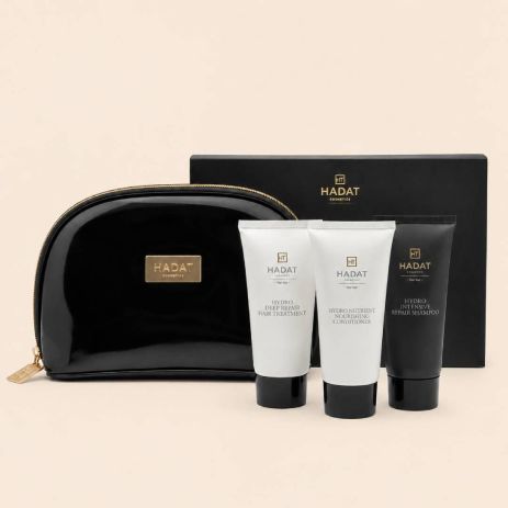 Тревел-набор Hadat Cosmetics Hydro Repair Hair шампунь, кондиционер, маска 3×70 мл + косметичка