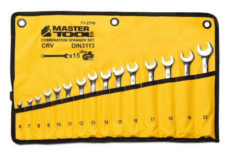 Ключи комбинированные SATIN FINISH набор 15 шт (6–19/22 мм) CrV DIN 3113 в чехле MASTERTOOL 71-2116