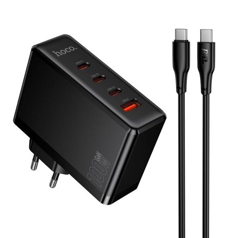 Адаптер мережевий HOCO Vigoroso charger C to C cable set N85 | 3C/1A, 100W/3A, PD/QC| black
