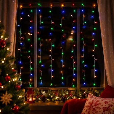 Гирлянда-штора LED VALESO 144 RGB, 3х2 м, 8 режимов, прозрачный провод LKS5053