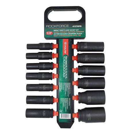 Набор головок ударных глубоких ROCKFORCE RF-4137MPB 13пр.,1/2''(10, 12-15, 17, 19, 21, 22, 24, 27, 30, 32мм), на пластиковом держателе