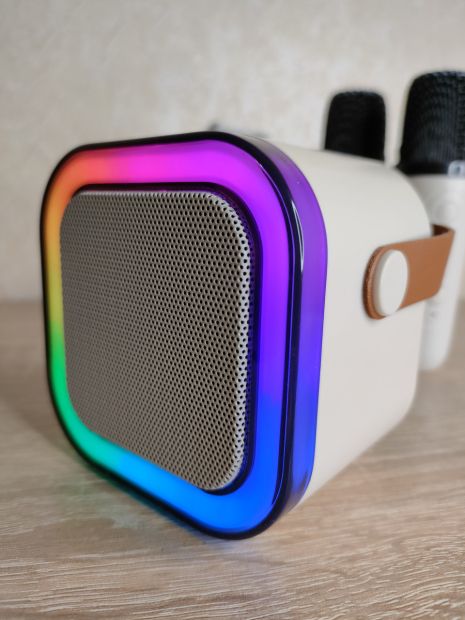 Детское караоке с портативной колонкой Блютуз (Bluetooth) на 2 микрофона Для вокала Подсветка RGB Детское караоке с портативной колонкой Блютуз (Bluetooth) на 2 микрофона Для вокала Подсветка RGB