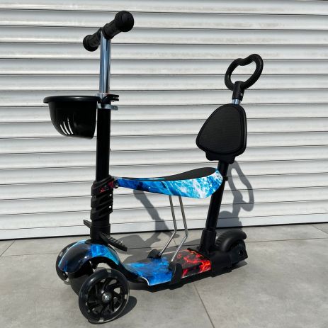 Трехколесный самокат Scooter 5 в 1 с родительской ручкой от 1 до 8 лет, сиденьем и светящимися колесами