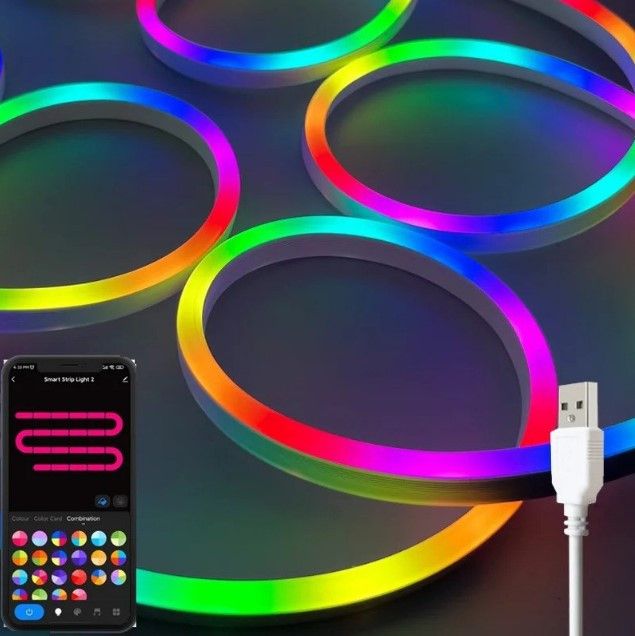 Гибкий неон 10 метров usb, bluetooth Неоновая светодиодная LED лента с пультом и управлением через смартфон Гибкий неон 10 метров usb, bluetooth Неоновая светодиодная LED лента с пультом и управлением через смартфон