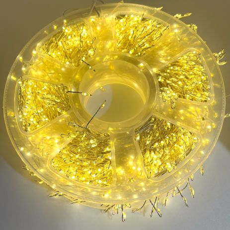 Гирлянда Мишура роса 60 метров 1800 LED на ёлку USB, с пультом, серебряный провод, тёплый свет, пульт, 8 режимов