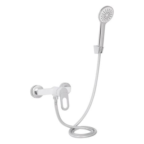 Белый душевой смеситель Lidz Latwa 010 со стойкой и лейкой LDLAT010WHI45426