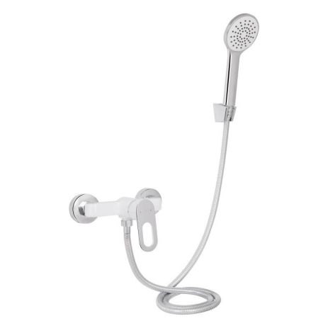 Белый душевой смеситель Lidz Latwa 010 со стойкой и лейкой LDLAT010WHI45426