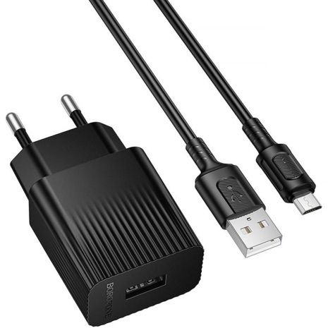 Сетевое Зарядное Устройство Borofone BAS71A 1USB 2.1A+USB to Micro Черный