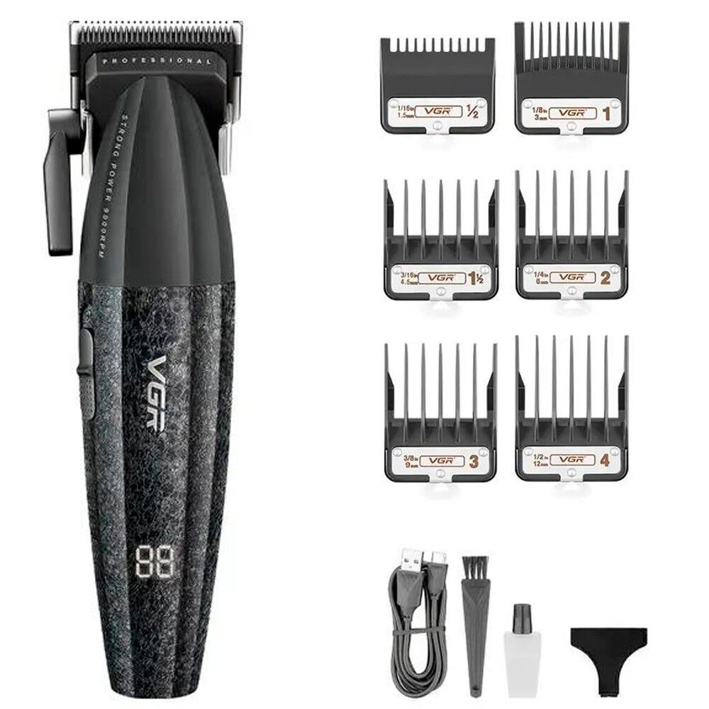 Акумуляторна машинка для стрижки VGR V-640C BLACK, 6 насадок, LED дисплей, 9000RPM Акумуляторна машинка для стрижки VGR V-640C BLACK, 6 насадок, LED дисплей, 9000RPM