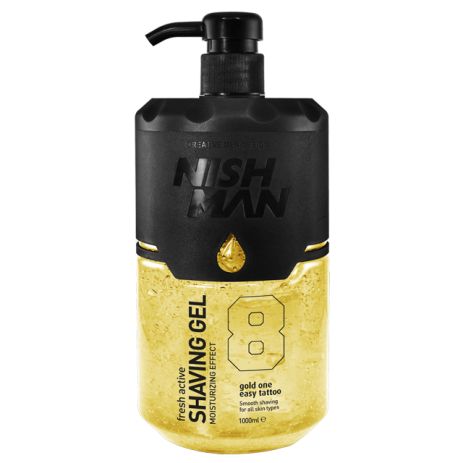 Гель для гоління Nishman No8 Easy Tattoo Gold One Shaving Gel (Золотий) з дозатором 1000 мл