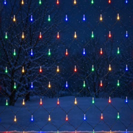 Новорічна гірлянда-сітка LED VALESO, 160 RGB, 1.2x1.5 м, 8 режимів, зелений провід, LKS5048