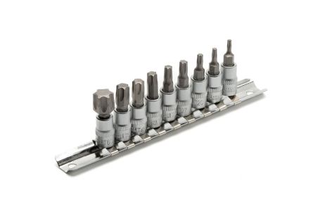 Набір торцевих головок з викрутковими насадками TORX 1/4" T10-T60 CrV 9 шт MASTERTOOL 78-1400 Набір торцевих головок з викрутковими насадками TORX 1/4" T10-T60 CrV 9 шт MASTERTOOL 78-1400