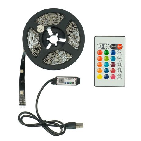 LED стрічка USB RGB 5V, IP 20, 5м, з Bluetooth та пультом, на самоклейці