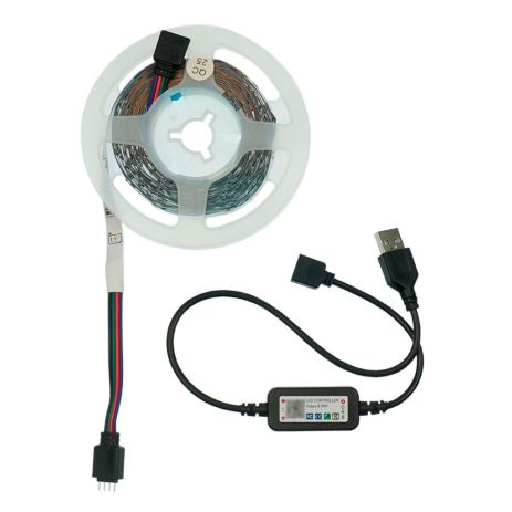 LED стрічка USB RGB 5V, IP 20, 5м, 50 світлодіодів, Bluetooth, на самоклейці