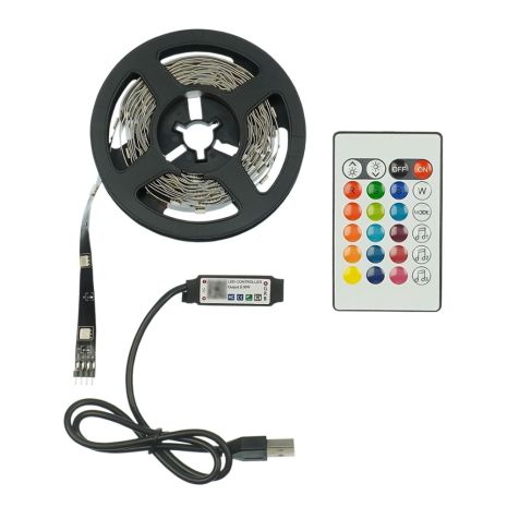 LED стрічка USB RGB 5V, IP 20, 3м, з Bluetooth та пультом, на самоклейці LED стрічка USB RGB 5V, IP 20, 3м, з Bluetooth та пультом, на самоклейці