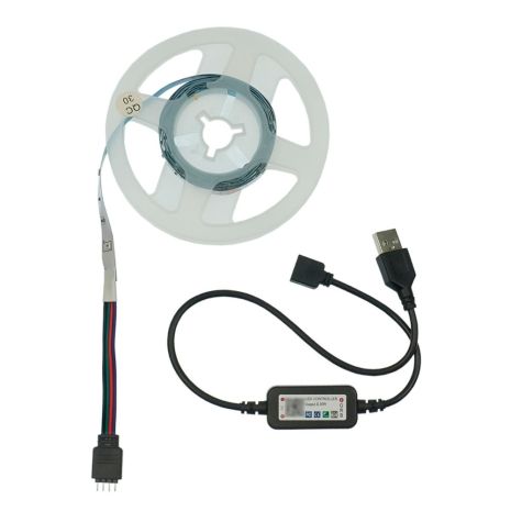Світлодіодна стрічка USB RGB 5V, IP 20, 2м, 20 LED, Bluetooth, самоклейка Світлодіодна стрічка USB RGB 5V, IP 20, 2м, 20 LED, Bluetooth, самоклейка