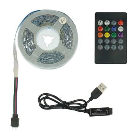 LED стрічка USB RGB 5V, IP 20, 10м, з пультом, на самоклейці LED стрічка USB RGB 5V, IP 20, 10м, з пультом, на самоклейці