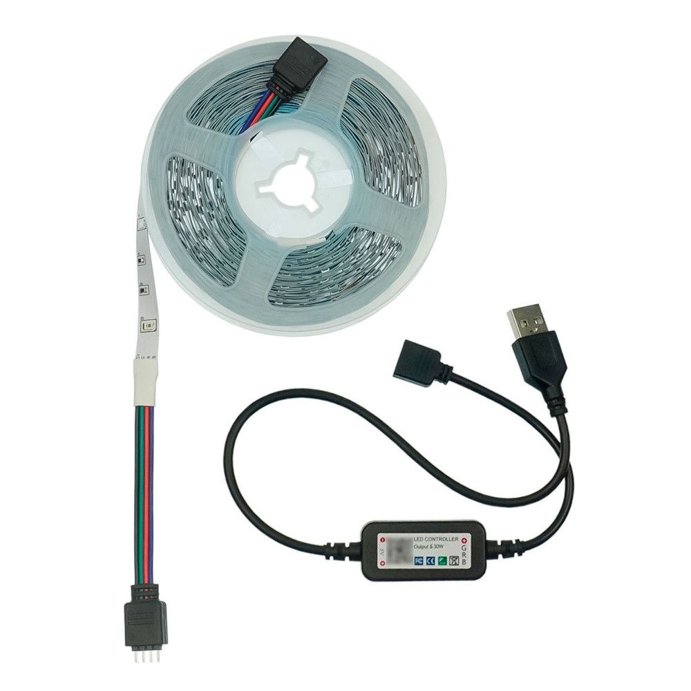 LED стрічка USB RGB 5V, IP 20, 10м, 100 світлодіодів, Bluetooth, на самоклейці LED стрічка USB RGB 5V, IP 20, 10м, 100 світлодіодів, Bluetooth, на самоклейці