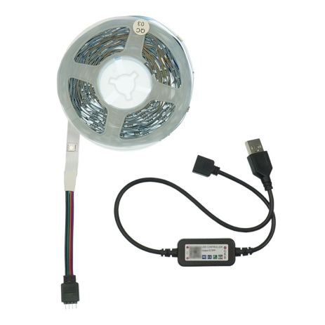 LED стрічка USB RGB 5V, IP 20, 10м, з Bluetooth, на самоклейці