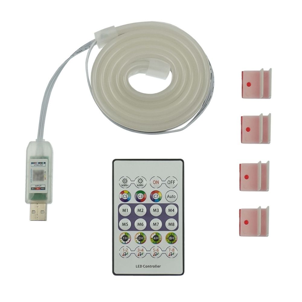 LED лента неоновая USB RGB 5V, IP 65, 1м, с Bluetooth и пультом, датчиком звука LED лента неоновая USB RGB 5V, IP 65, 1м, с Bluetooth и пультом, датчиком звука