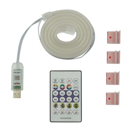 LED лента неоновая USB RGB 5V, IP 65, 1м, с Bluetooth и пультом, датчиком звука