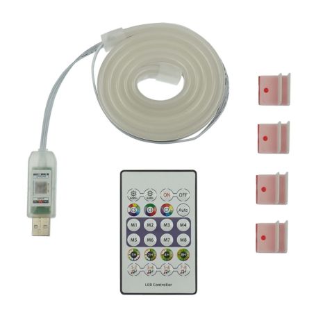 LED стрічка неонова USB RGB 5V, IP 65, 1м, з Bluetooth та пультом, датчиком звуку