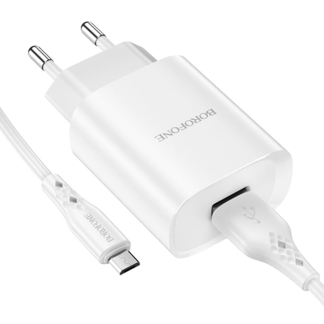 Зарядний пристрій Borofone BN1 USB білий + кабель USB to MicroUSB Зарядний пристрій Borofone BN1 USB білий + кабель USB to MicroUSB