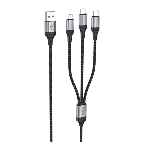 Кабель Hoco X102 3в1 Lightning to MicroUSB/ Type-C чорний