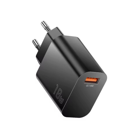 Зарядний пристрій ESSAGER 18W GaN QC(3.0); Out: 1xUSB-A (12V/3A Max), Black