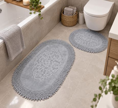 Коврики для ванной комнаты овальные хлопчатобумажные OMO12/grey