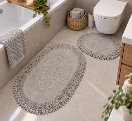 Коврики для ванной комнаты овальные хлопчатобумажные OMO12/grey-beige