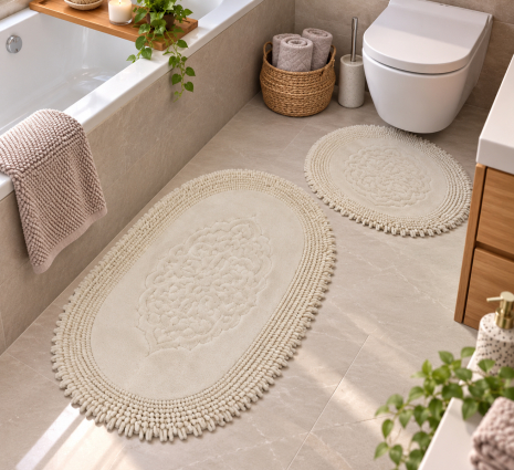 Килимки для ванної кімнати овальні бавовняні OMO12/beige Килимки для ванної кімнати овальні бавовняні OMO12/beige